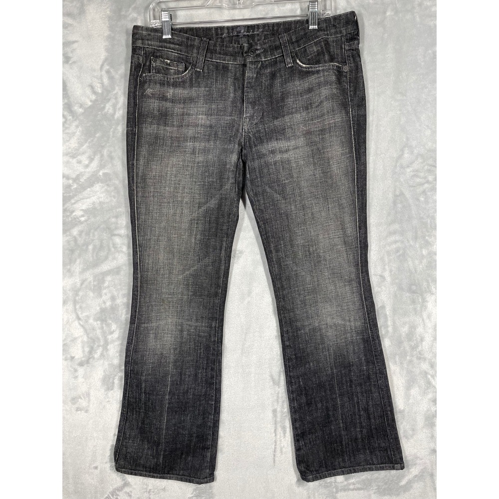7 For All Mankind A-Pocket Bootcut Jeans Faded Black Rhinestone Size 32 4585-7